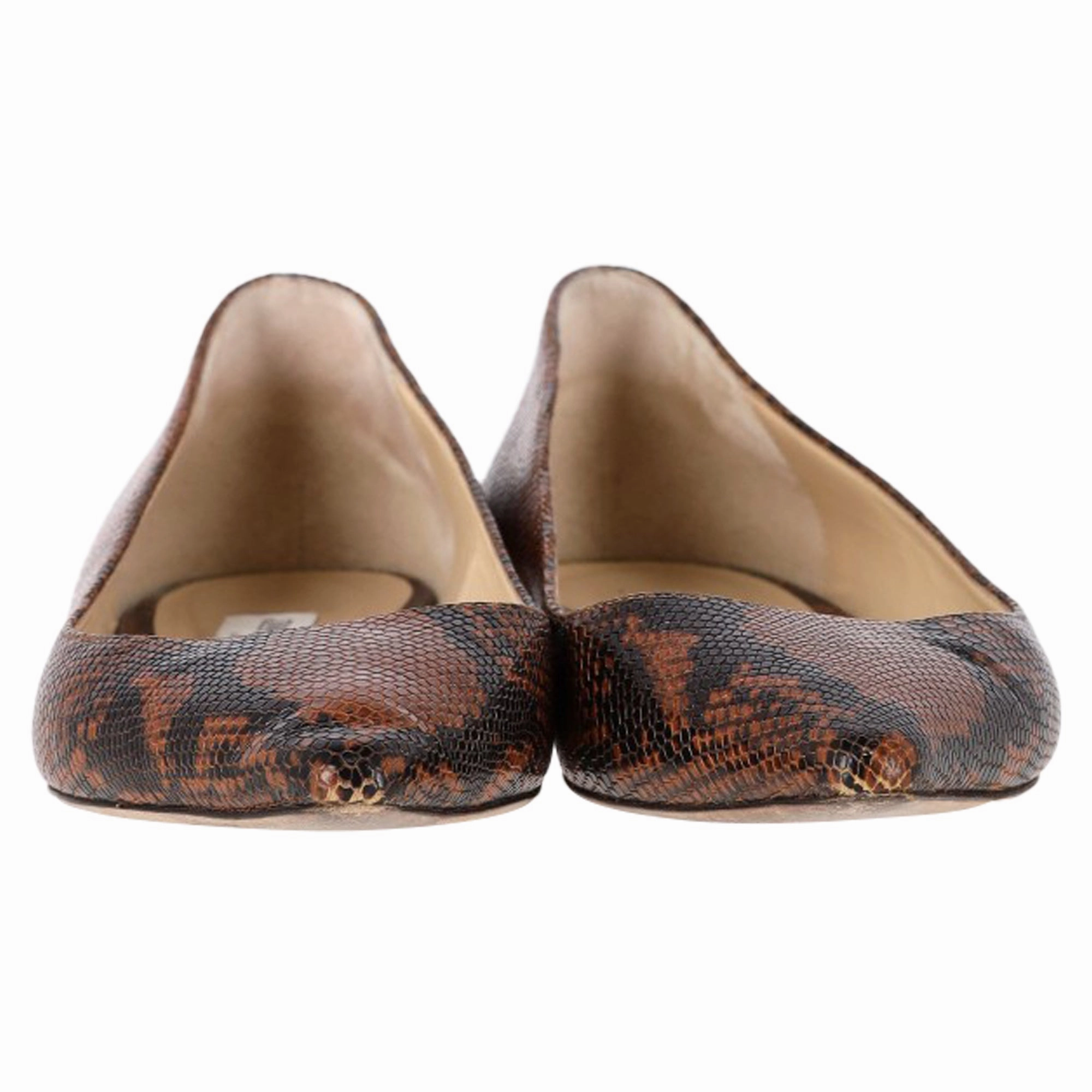 Jimmy Choo Romy Snakeskin-Embossed Ballet Flats in Brown Leather