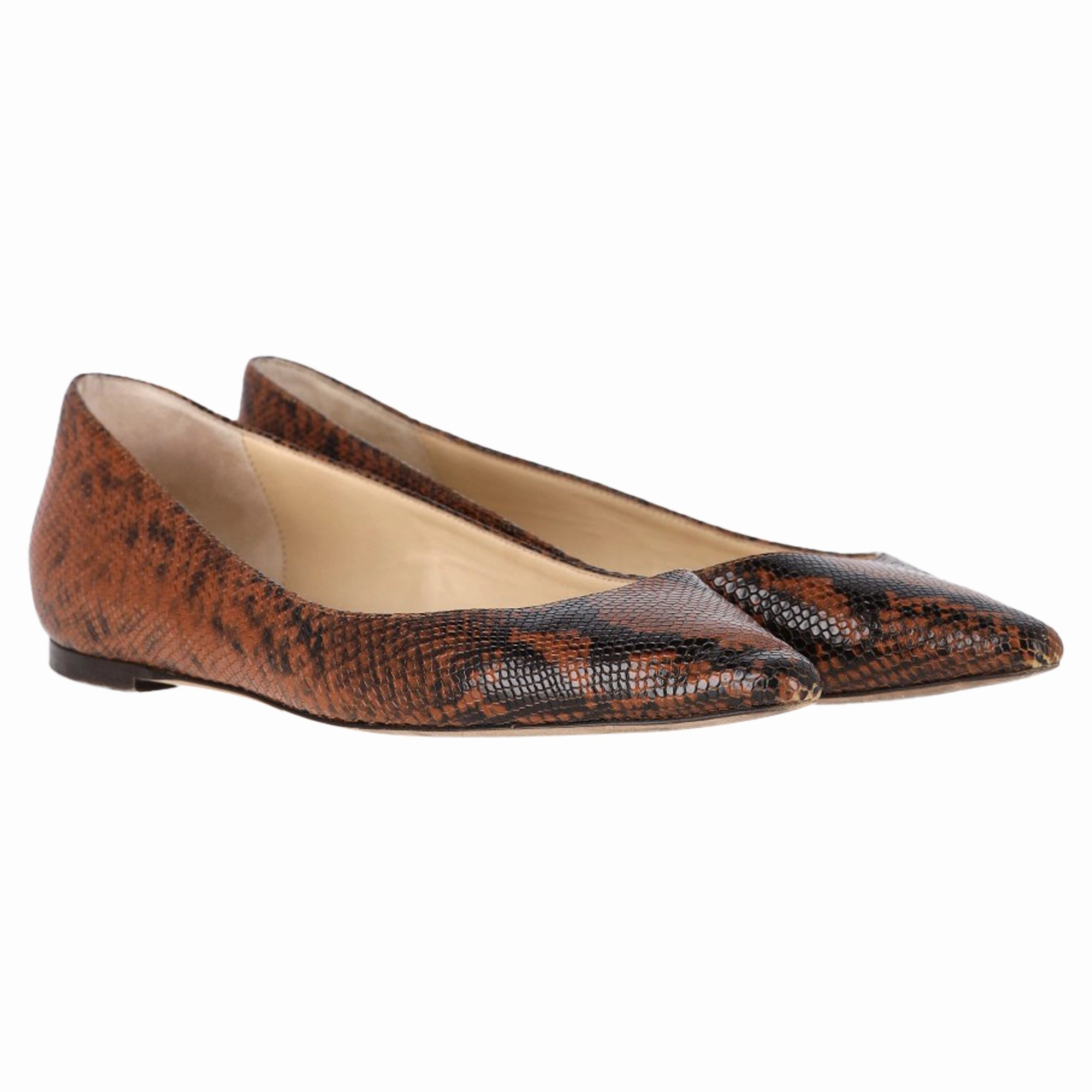Jimmy Choo Romy Snakeskin-Embossed Ballet Flats in Brown Leather