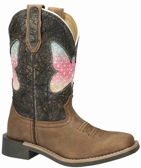 Kids' Chloe Square Toe Western Boots In Brown Distress/charcoal Online sale for Girls Shoes