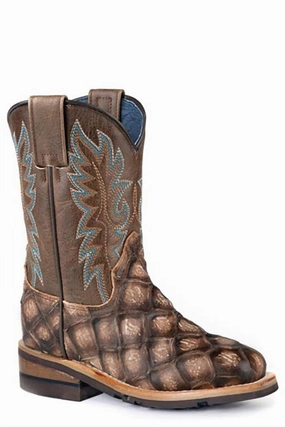 Kids River Pirarucu Fish Print Boot In Brown Boys Shoes cheap deals