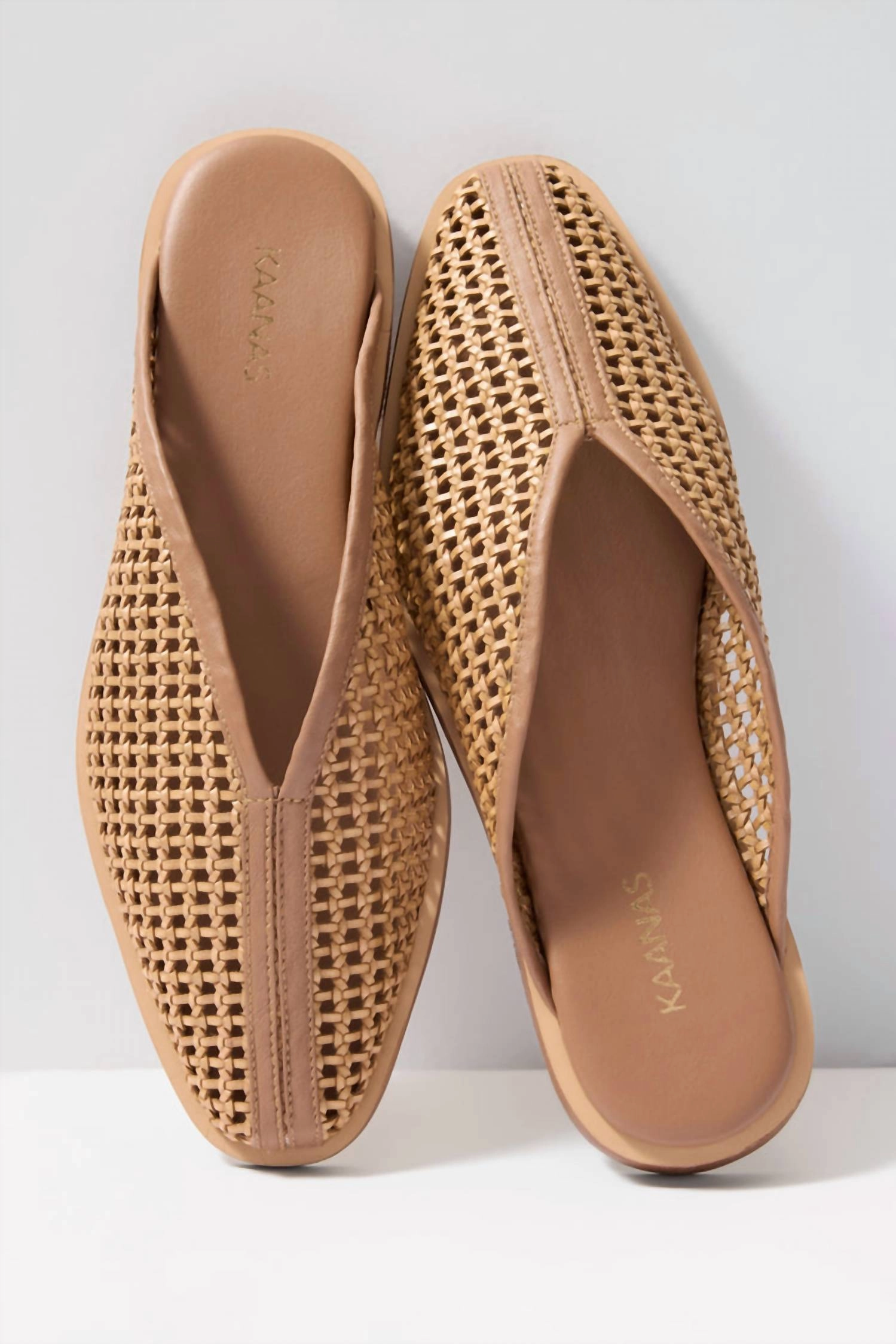 Lagash V-Cut Basketweave Mule Flats In Honey Cheap Ballerina Flats Womens