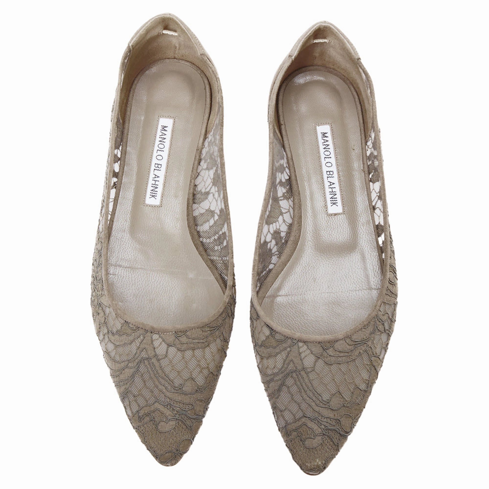 Manolo Blahnik Lace Suede Pointy Toes Flat Shoes