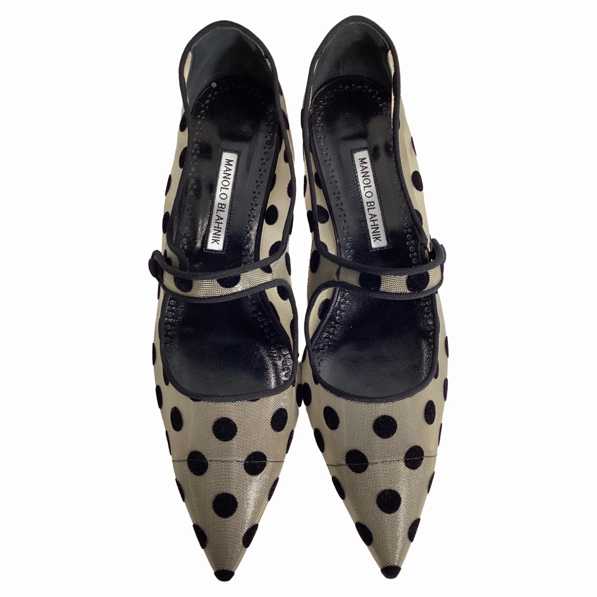 Manolo Blanhnik Campari Polka Dot Mary Jane Flats in White Polyamide