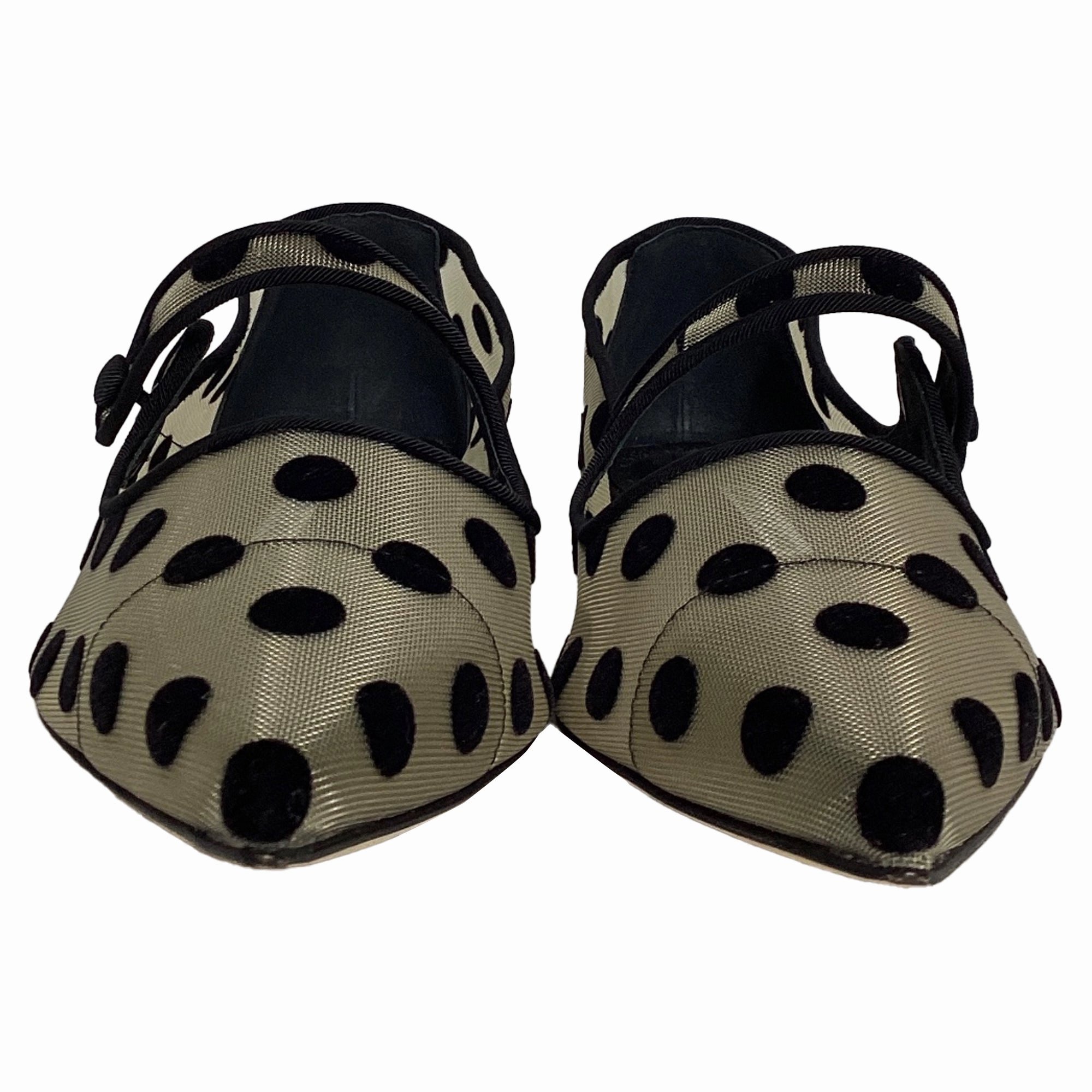 Manolo Blanhnik Campari Polka Dot Mary Jane Flats in White Polyamide