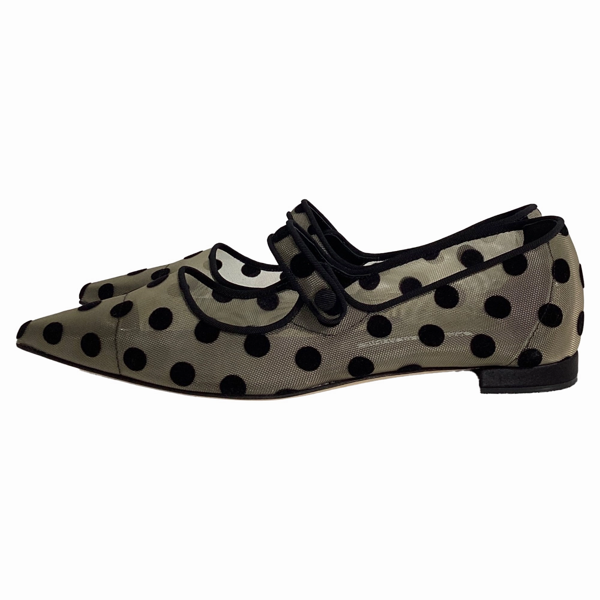 Manolo Blanhnik Campari Polka Dot Mary Jane Flats in White Polyamide