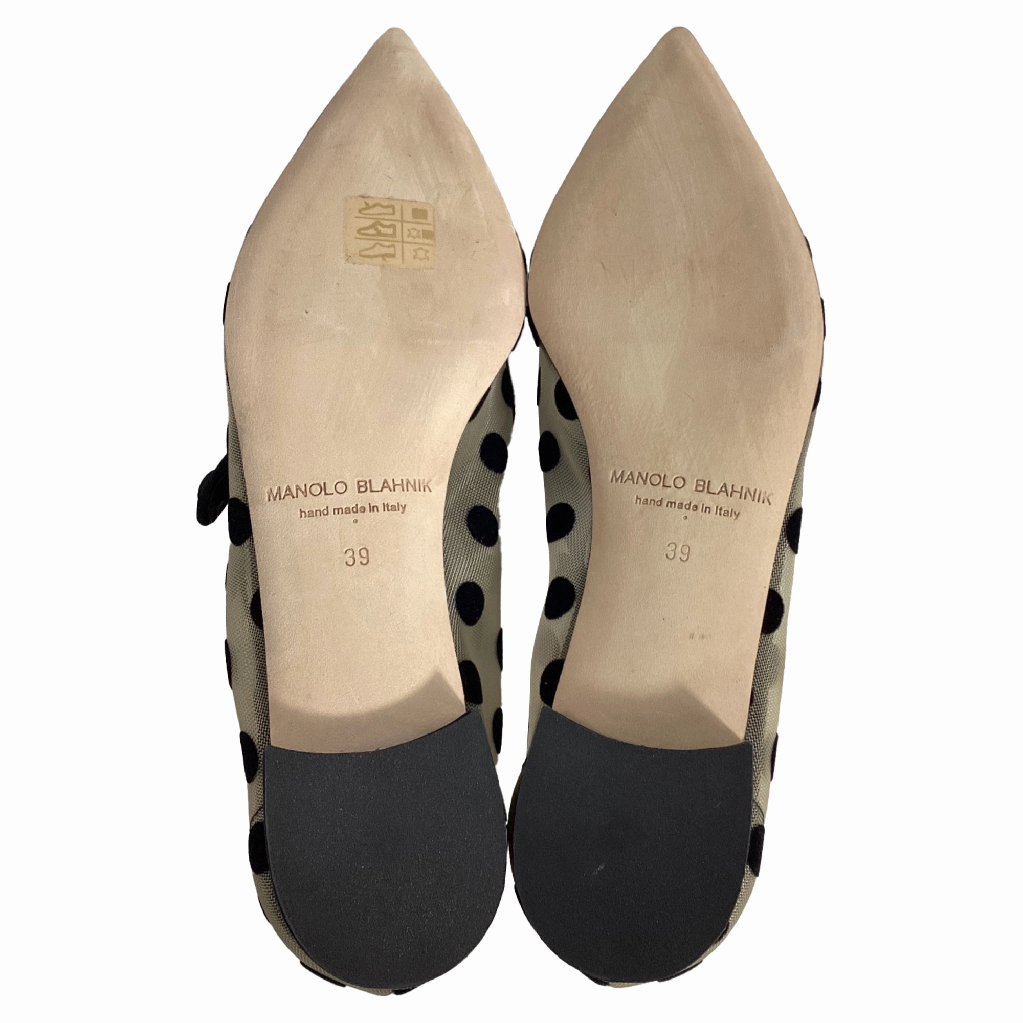 Manolo Blanhnik Campari Polka Dot Mary Jane Flats in White Polyamide