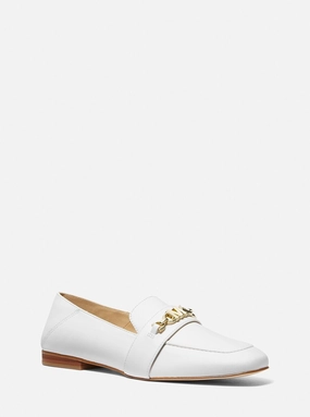 Michael Kors Tiffanie Loafer Women's 10 Optic White Leather Flat Shoes KHD1804 Comfy Women Flats under $50