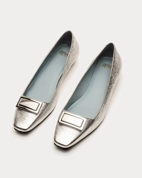 Midge Flat Crinkled Leather Silver Womens Casual Flats sale