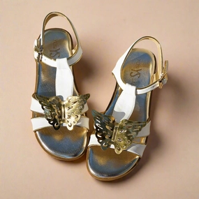Miss Butterfly Sandal in White & Gold - Kids Girls Shoes promo price