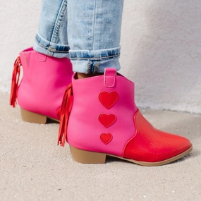 Miss Dallas Western Boot in Pink & Red Hearts - Kids Girls Shoes promo price