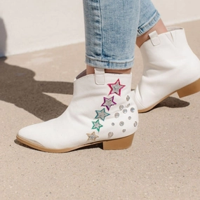 Miss Dallas Western Boot in White Shooting Stars - Kids Girls Shoes promo price