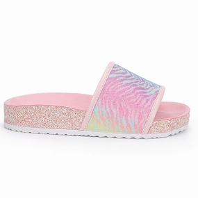 Miss Elsa Slide in Zebra Rainbow Glitter - Kids Discount Girls Shoes with deals