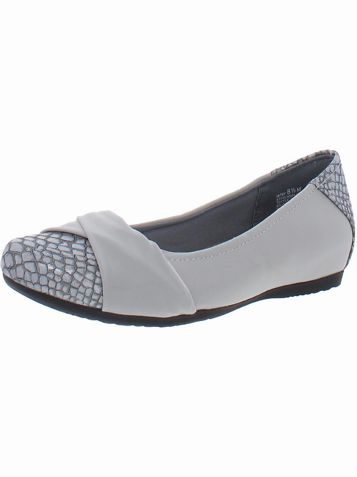 Mitsy Womens Faux Leather Twist Front Ballet Flats