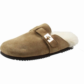 Money Womens Faux Fur Lined Suede Mules Trendy Flats for Women