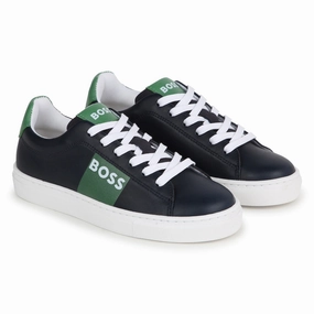 Navy & Green Logo Sneakers Boys Casual Shoes clearance
