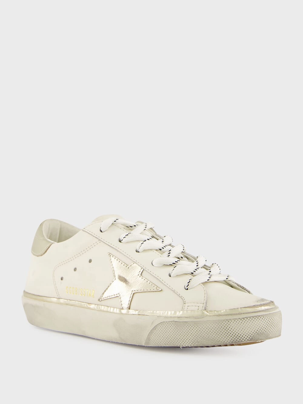 Optic White and Platinum Glitter Edge Superstar Sneakers