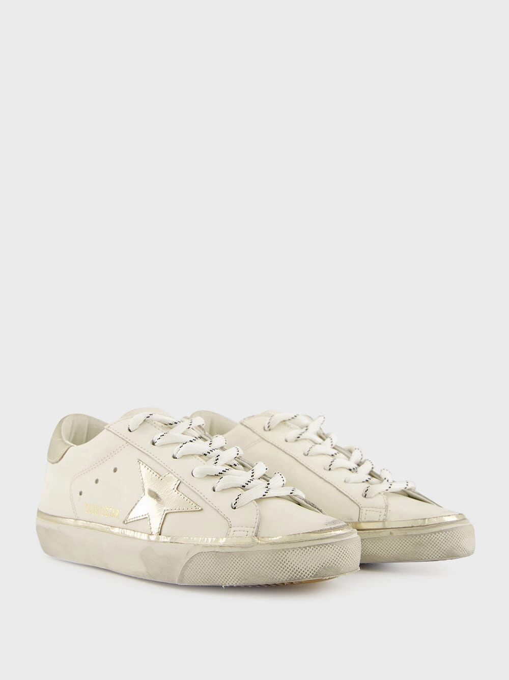 Optic White and Platinum Glitter Edge Superstar Sneakers