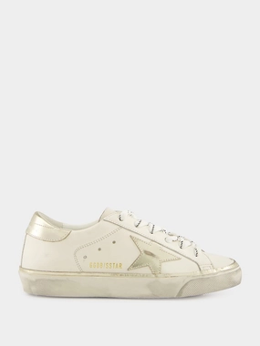 Optic White and Platinum Glitter Edge Superstar Sneakers Womens Sneakers at outlet price