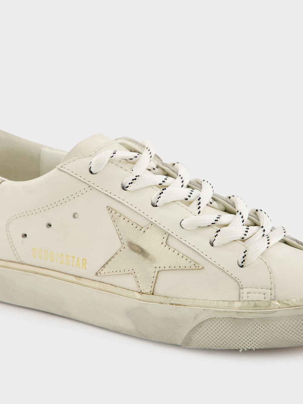 Optic White and Platinum Glitter Edge Superstar Sneakers