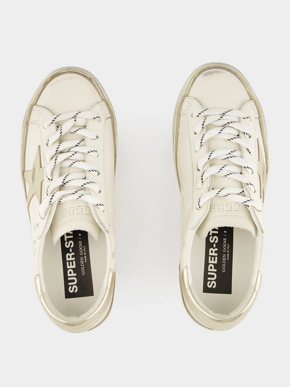 Optic White and Platinum Glitter Edge Superstar Sneakers