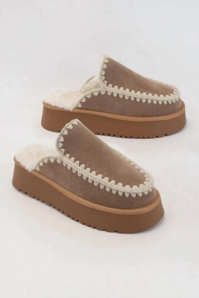 Platform Crochet Slides In Brown Soft Sole Flats Womens sale
