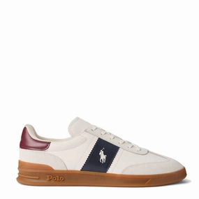 Polo Ralph Lauren Heritage Aera Leather-Suede Trainer Bianco/Navy/Wine Trendy Trainers for Men