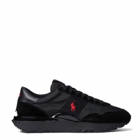 Polo Ralph Lauren Train 89 Suede and Oxford Trainer Triple Black / Red Pp Trendy Trainers for Men