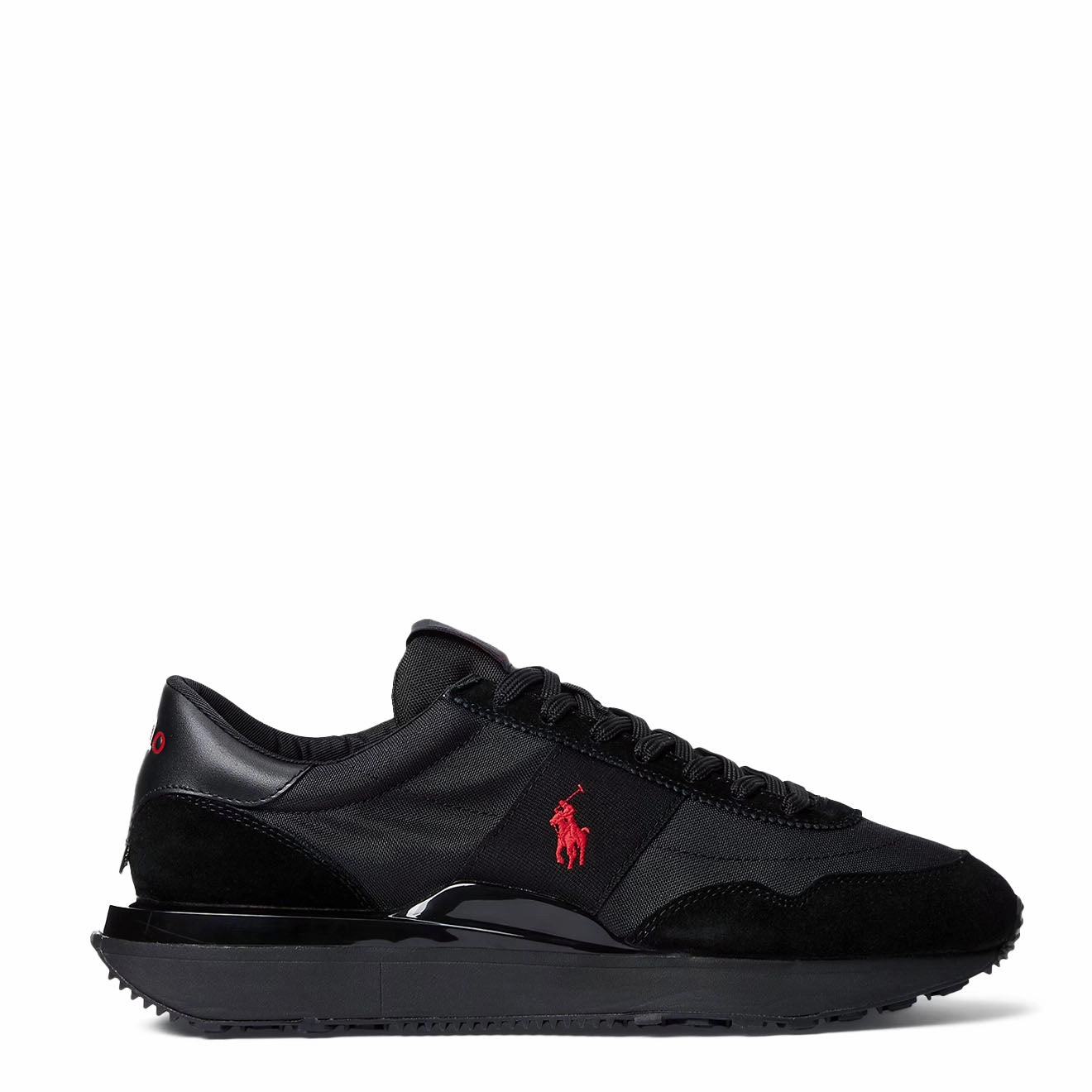 Polo Ralph Lauren Train 89 Suede and Oxford Trainer Triple Black / Red Pp Trendy Trainers for Men