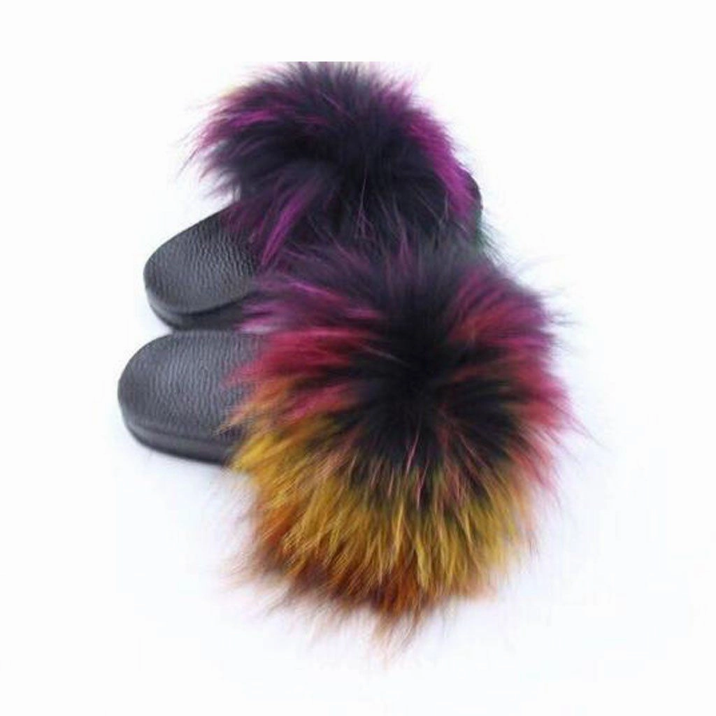 Rainbow Faux Fur Slides Girls Casual Shoes promo price