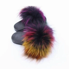 Rainbow Faux Fur Slides Girls Casual Shoes promo price