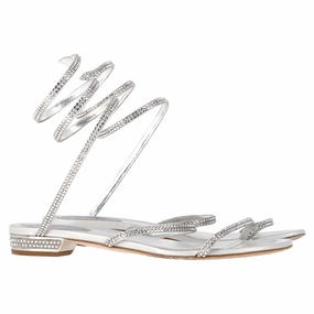 Rene Caovilla Cleo Flat Spiral Sandals in Silver Leather Womens Flats special deals