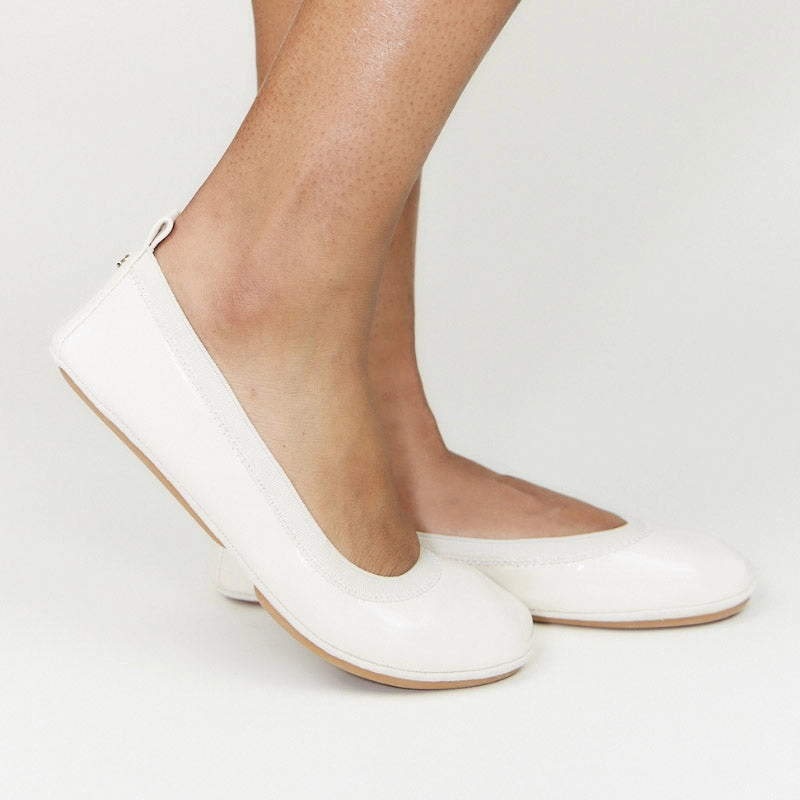 Samara Foldable Ballet Flat in Beige Patent Cheap Ballerina Flats Womens