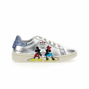 Silver Mickey   Minnie Glitter Tab Velcro Sneakers Affordable Casual Footwear for Girls