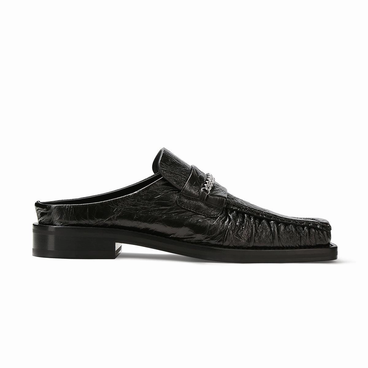 Square Toe Mule 'Black High Shine' Mens Shoes clearance