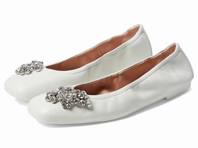 Stuart Weitzman Crystal Fleur Ballet Flat Women's 6 White Leather Slip-On KHD853 Comfy Women Flats under $50