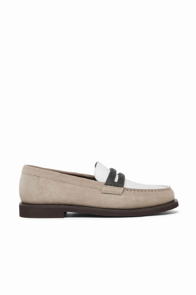 Suede And Leather Loafers With Contrasting Band Chic Flats for Women deals