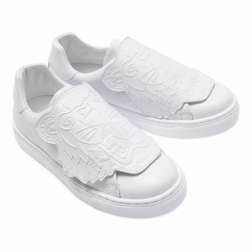 Tiger Logo White Shoes Affordable Casual Footwear for Girls