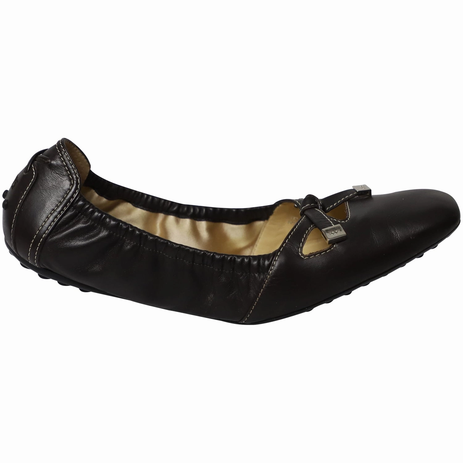 Tod's Bow Scrunch Ballet Flats in Black Leather Trendy Flats for Women