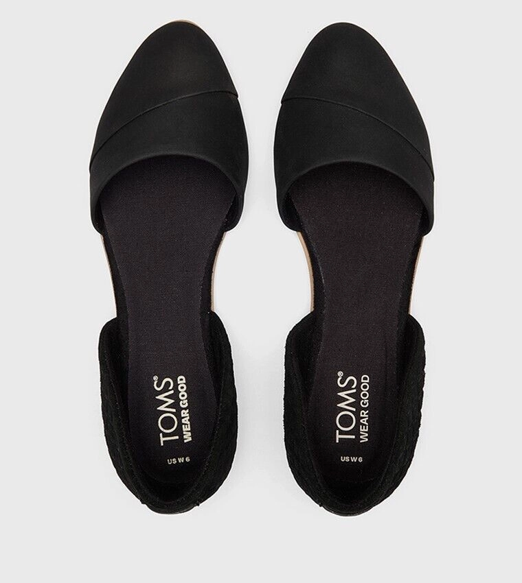 Toms Jutti Flats Women's 10 Black Leather Comfort Slip-On D'orsay Shoes FZP364