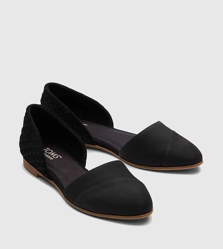 Toms Jutti Flats Women's 10 Black Leather Comfort Slip-On D'orsay Shoes FZP364