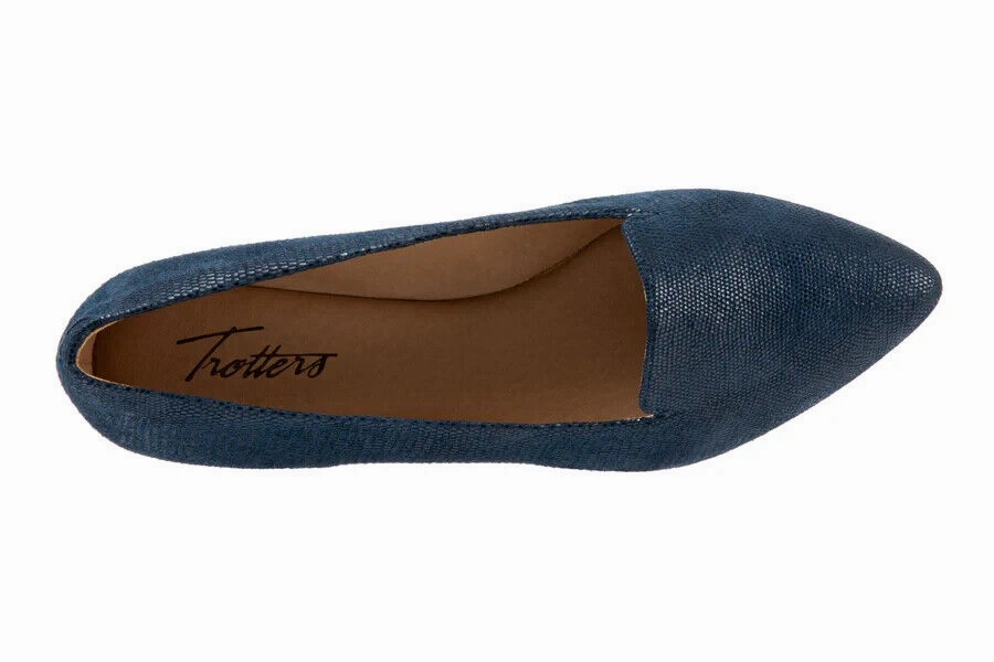 Trotters Harlowe Flats Women's US 5.5 Navy Lizard Leather Pointed Toe ZPO1937
