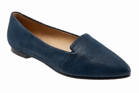 Trotters Harlowe Flats Women's US 5.5 Navy Lizard Leather Pointed Toe ZPO1937 Womens Fashion Flats cheap