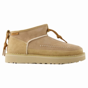 W Ultra Mini Crafted Regenerate Boots - UGG - Leather - Beige Soft Sole Flats Womens sale