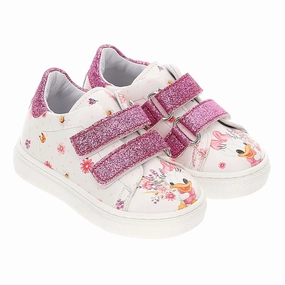 White & Pink Graphic Print Sneakers Affordable Casual Footwear for Girls