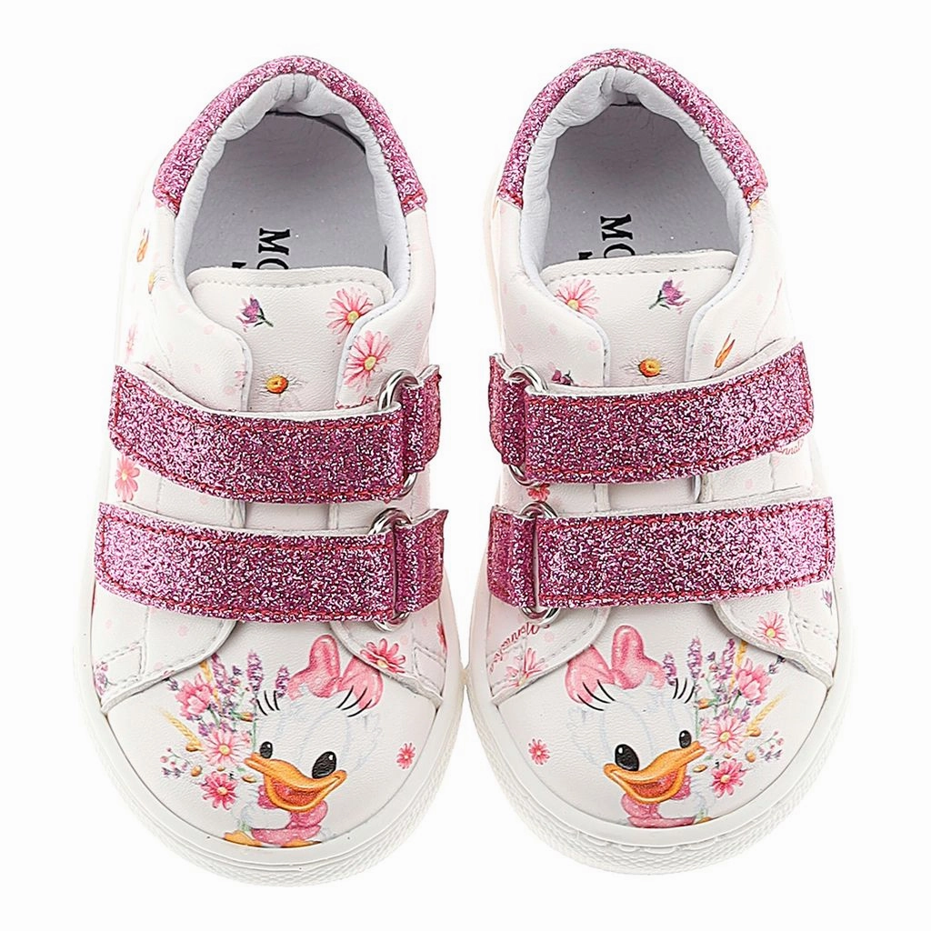 White & Pink Graphic Print Sneakers