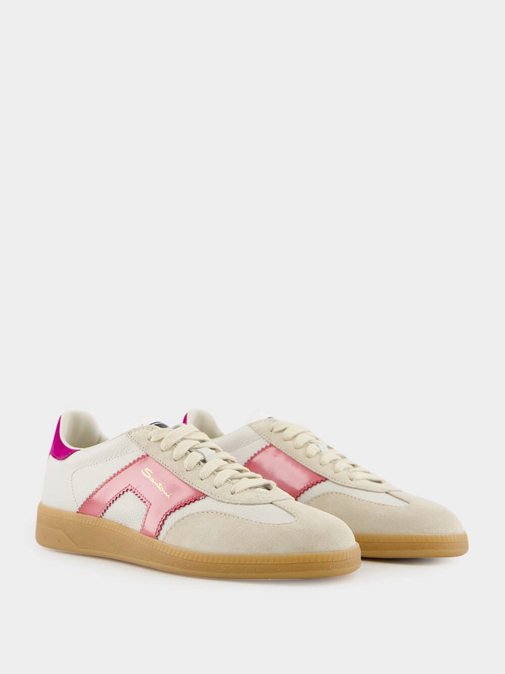 White and Violet Leather and Suede DBS Oly Sneakers