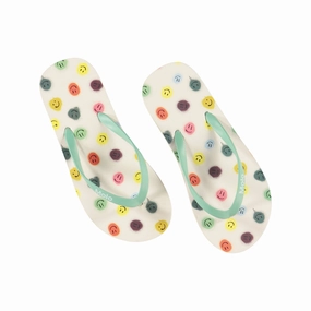 White Happy Dots Flip Flops Discount Girls Shoes with deals