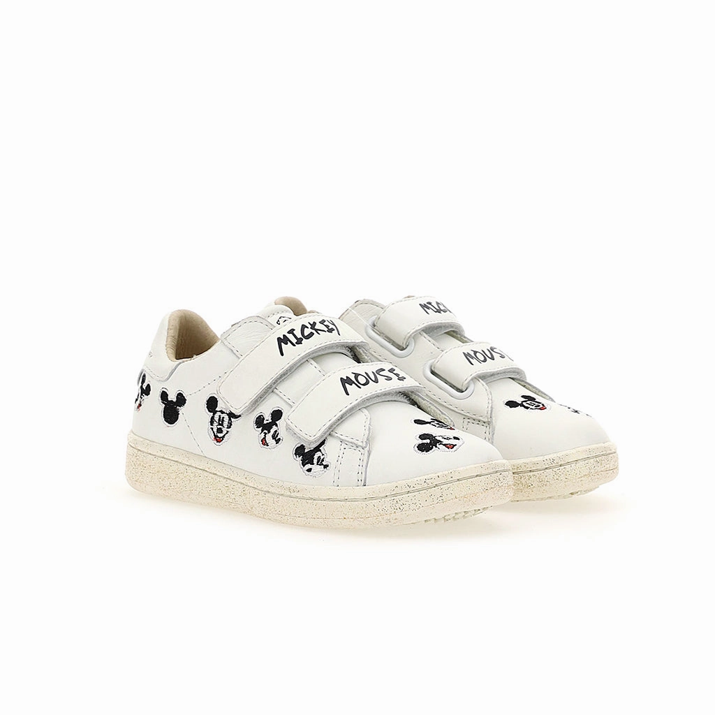 White Logo Trim Mickey Velcro Sneakers