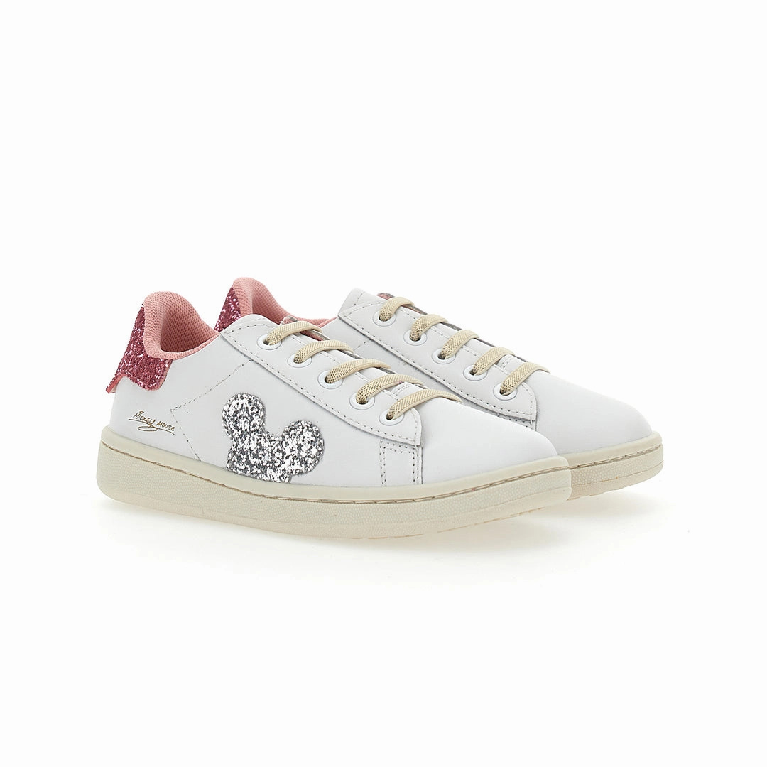 White Mickey Gem Glitter Tab Sneakers