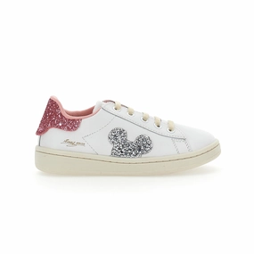 White Mickey Gem Glitter Tab Sneakers Affordable Casual Footwear for Girls
